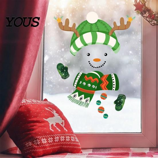Seasonal Home Beautification Decals Christmas Snowman Static Window Stickers, Removable PVC Glass Decals, Waterproof Creative Holiday