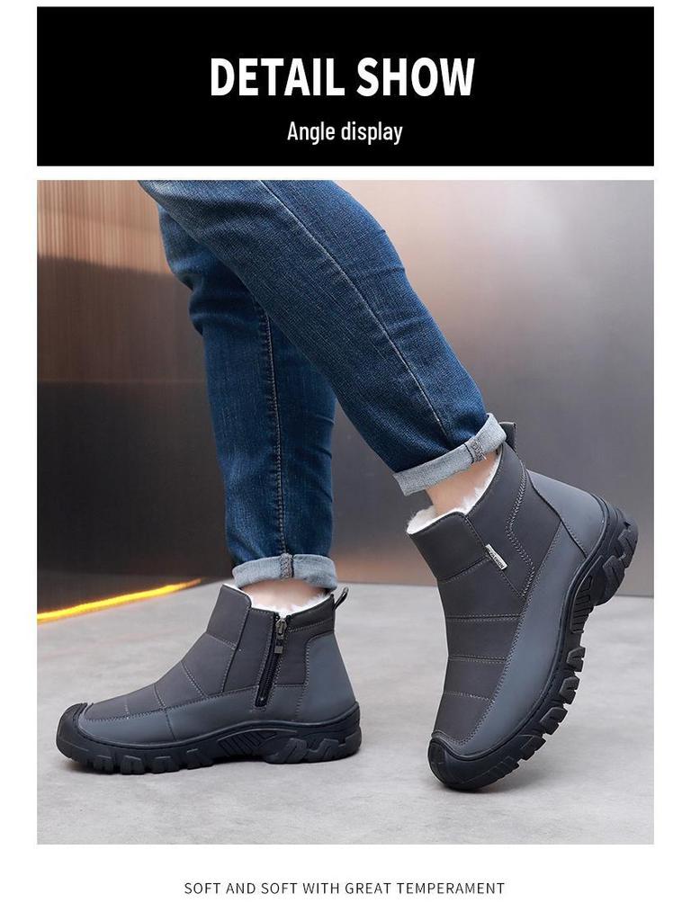 Men's Thickened Wool Cotton Boots: Non-Slip, Warm, Cold-Resistant, Large Size Snow Boots for Elderly