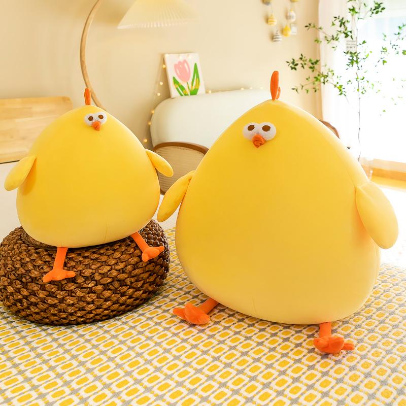 Practical Home Decor Unisex Infant Yellow Squishy Chick Doll Stuffed Fatty Soft Chicken Animal Plush Toy Elastic Pillow Cuddly Baby Toy Comforting Birthday Gift
