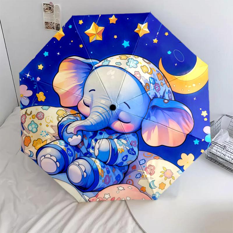 1PC elephant theme Umbrella Portable Folding Umbrella Iron Frame Hole Bone Structure Outdoor Home Umbrella A20