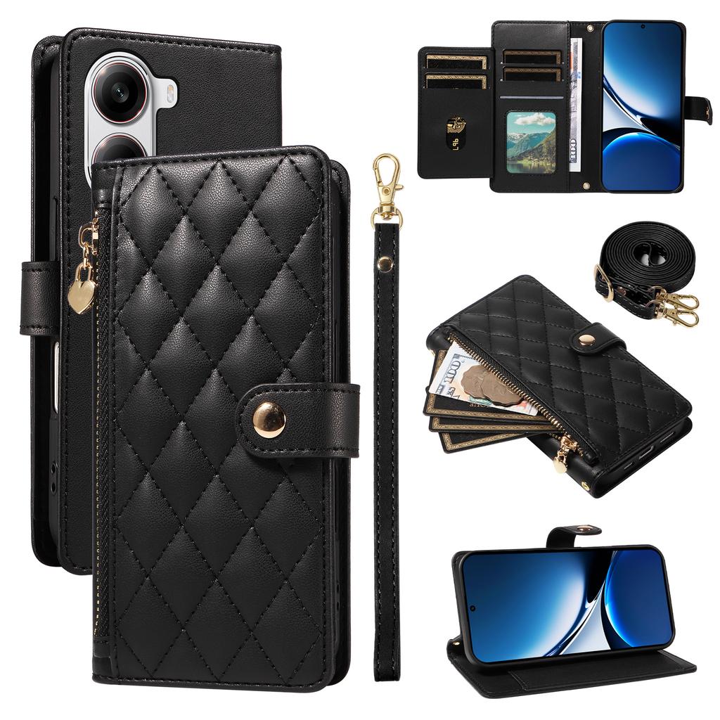 For Xiaomi Poco X7 Pro 5G/Xiaomi Redmi Turbo 4 5G Wallet Case with Straps,Rhombus Leather Stand Phone Cover