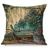 Spring Rural Landscape Pattern Sofa Decorative Cushion Cover Quiet Creek Florals Scenery Cotton Linen Throw Pillow Case Cojines
