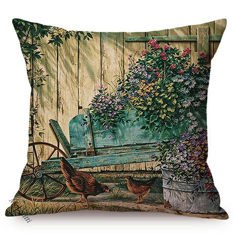 Spring Rural Landscape Pattern Sofa Decorative Cushion Cover Quiet Creek Florals Scenery Cotton Linen Throw Pillow Case Cojines