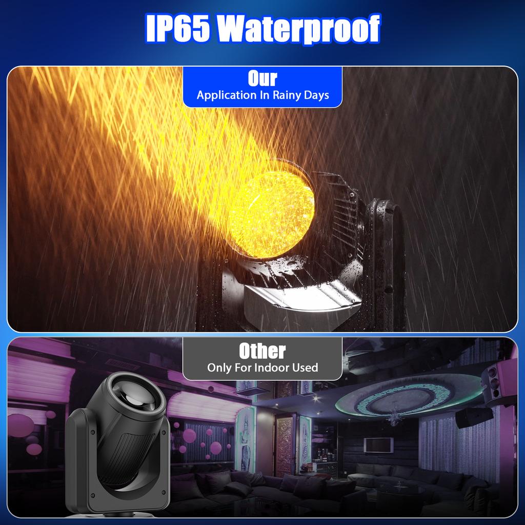 U`King P65 Waterproof 250W LED Moving Head Beam Light DMX512 Pattern Effect Lighting Outdoor Event Stage Moving Head Lights