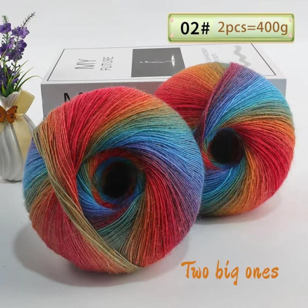 400 Grams of Colorful Gradient Rainbow Long-dyed Pure Wool Yarn Skeins, 2 Large Skeins, Hand-woven Crochet Yarn, 2Skeins/pack