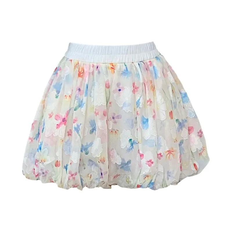 Women's Summer Floral Print Puff-Sleeve Shorts with High Waist, Loose-Fitting Casual Wide-Leg Skirt-Pants