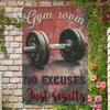 Vintage Metal Sign Wall Art, Dumbbell Weightlifting Gym Decor, No Excuses Just Results for Garage