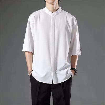 Letní tenké košile s krátkým rukávem Pánské Japonský styl Volné Strečové Business Casual košile Pánské Nežehlivé Stojáček Formální topy