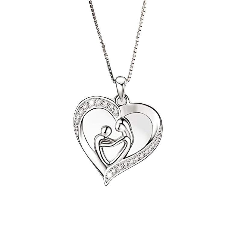 Mother'S Day Gift, Creative Love Mother And Son Concentric Necklace For Women, Micro-Inlaid Zircon Hug Collarbone Chain
