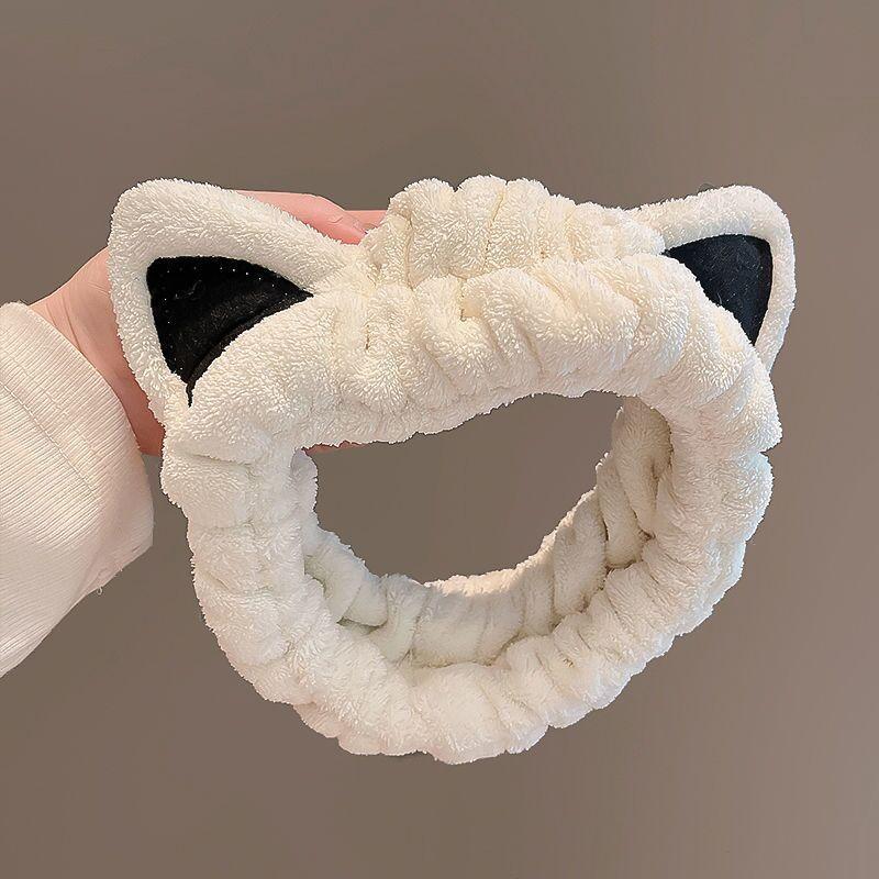 1pc Cartoon Plush Cat Ear Headband, Women's Pressed Hair, Face Wash Headband, Simple Headscarf Headband