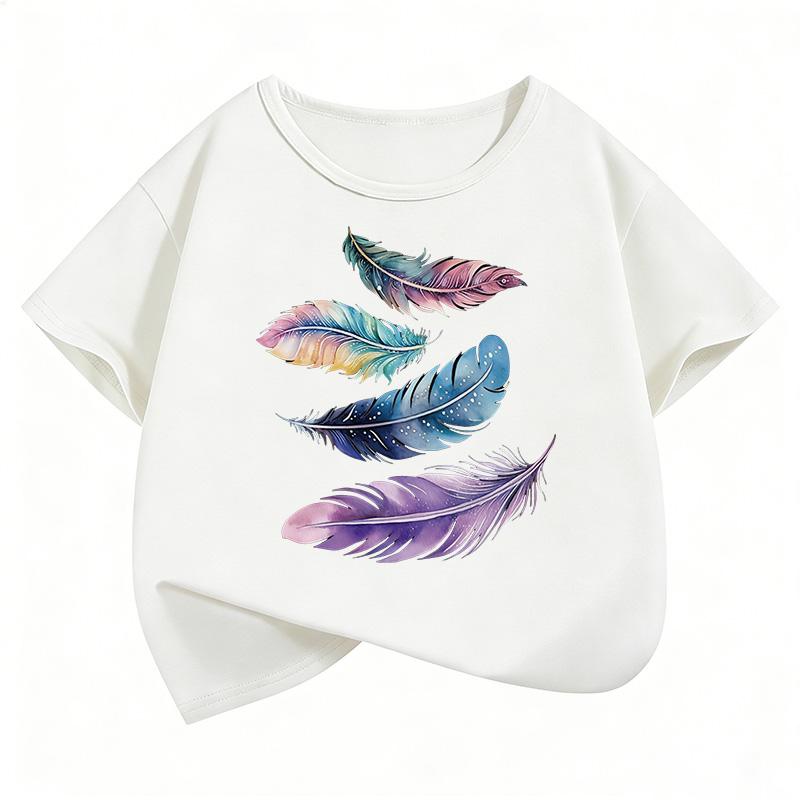 

Short Sleeve Vintage Leaf Printed T Shirts Fashion Kids Children s T-shirt Boys Girls Summer Spring Casual Top Tee Shirt 140 белый