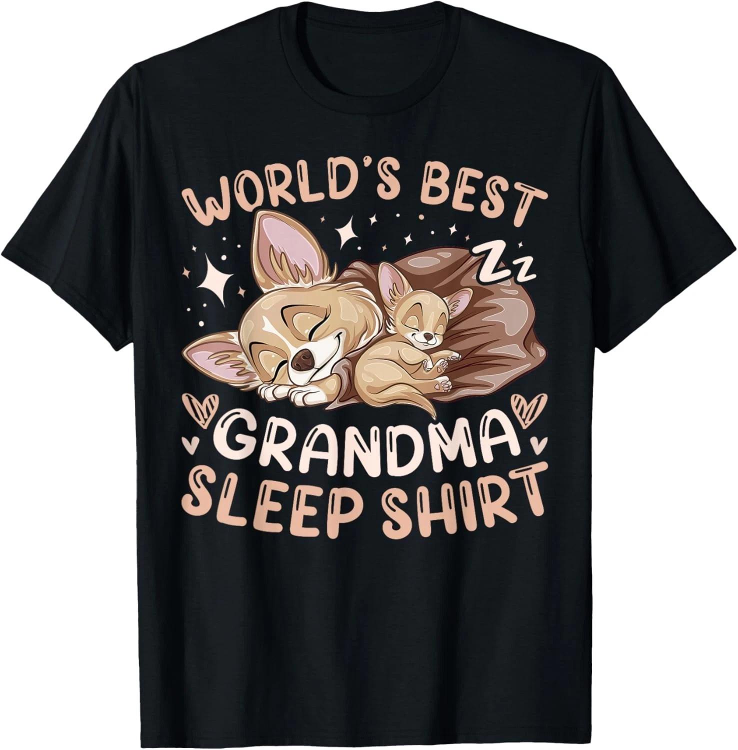 World s Best Grandma Sleep Shirt_ Chihuahua Dog with Puppy Gift Unisex T-Shirt 2XL