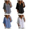 Women Tops Loose Fit V Neck 3/4 Sleeves Pullover Tops Button Decor Pure Color Summer Casual T-shirt Daily Wear