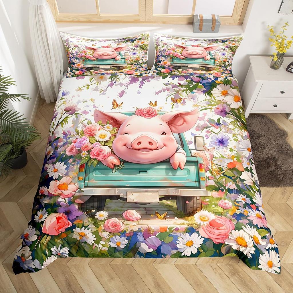 Pigs Duvet Cover Set for Kids Boys Girls Quilt Covers Lightweight Down Room Decor Queen Size 2 Pillowcase 1 Duvet Cover No Quilt