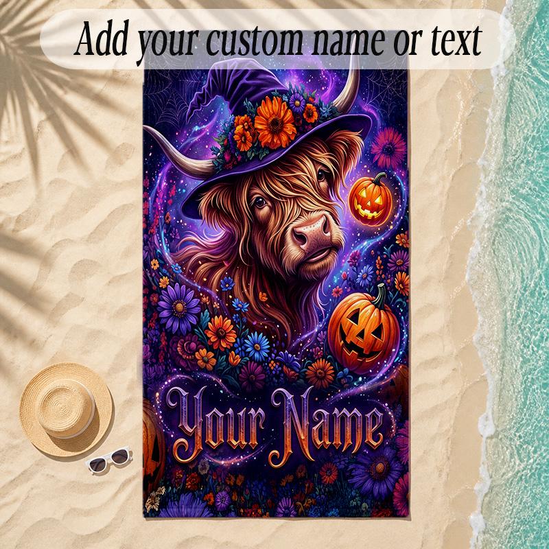 Halloween Theme Soft Beach Towel Personalized Custom Name Text Towel Portable for Beach Pool Travel