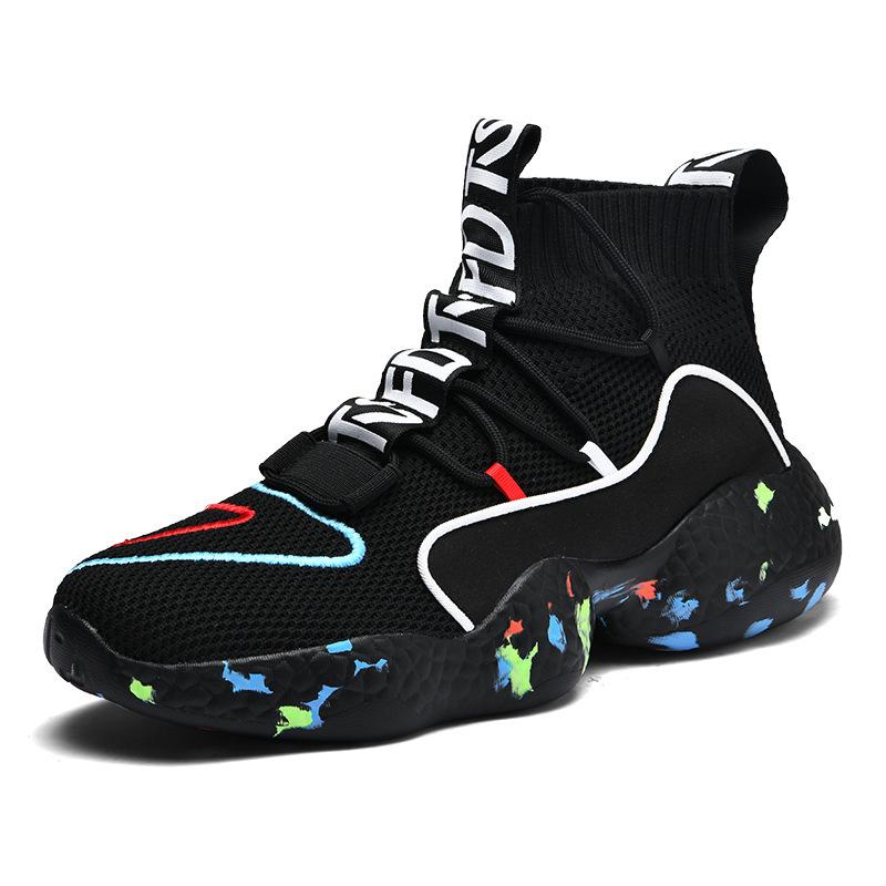 Basketball Shoes Men's Spring and Summer Large Size Trendy Shoes Single Shoes Breathable Elastic Fly Weaving Fashion Sports High-top Shoes Casual