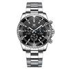 Men's Waterproof Quartz Chronograph Watch Large Dial Silver Stainless Steel Band Black