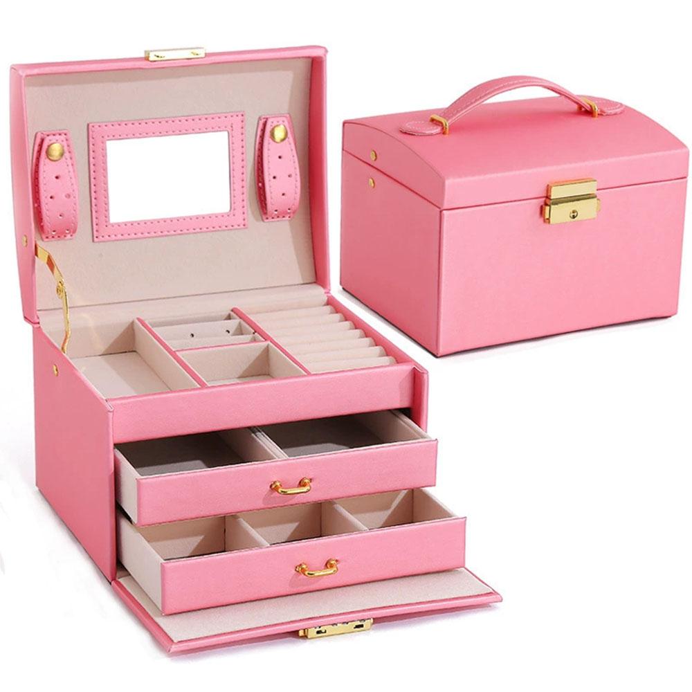 Leather Jewelry Storage Box - Organizer for Rings, Earrings, Necklaces, Makeup & Watch