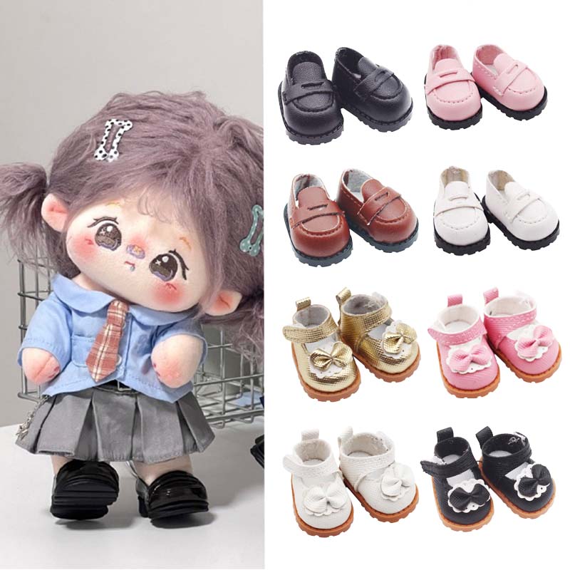 1 pair Mini DollS Shoes White Pink Bow Shoes for 10cm Cotton Doll Shoes Accessories Princess Small Leather Shoes DIY Doll Toy