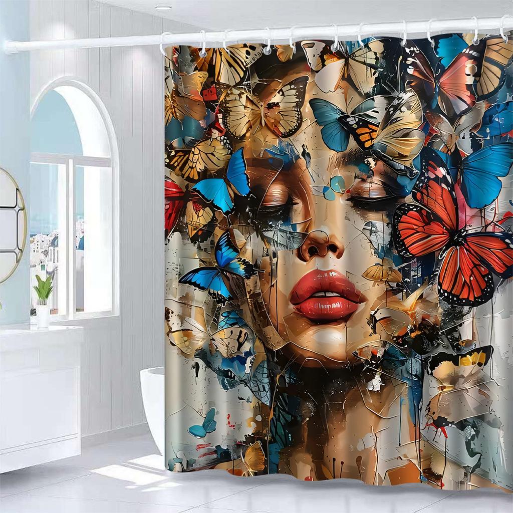 Artistic Butterfly Face Shower Curtain: Embrace the Bold Design, Soft Fabric, and Creative Vibes for Your Unique Bathroom