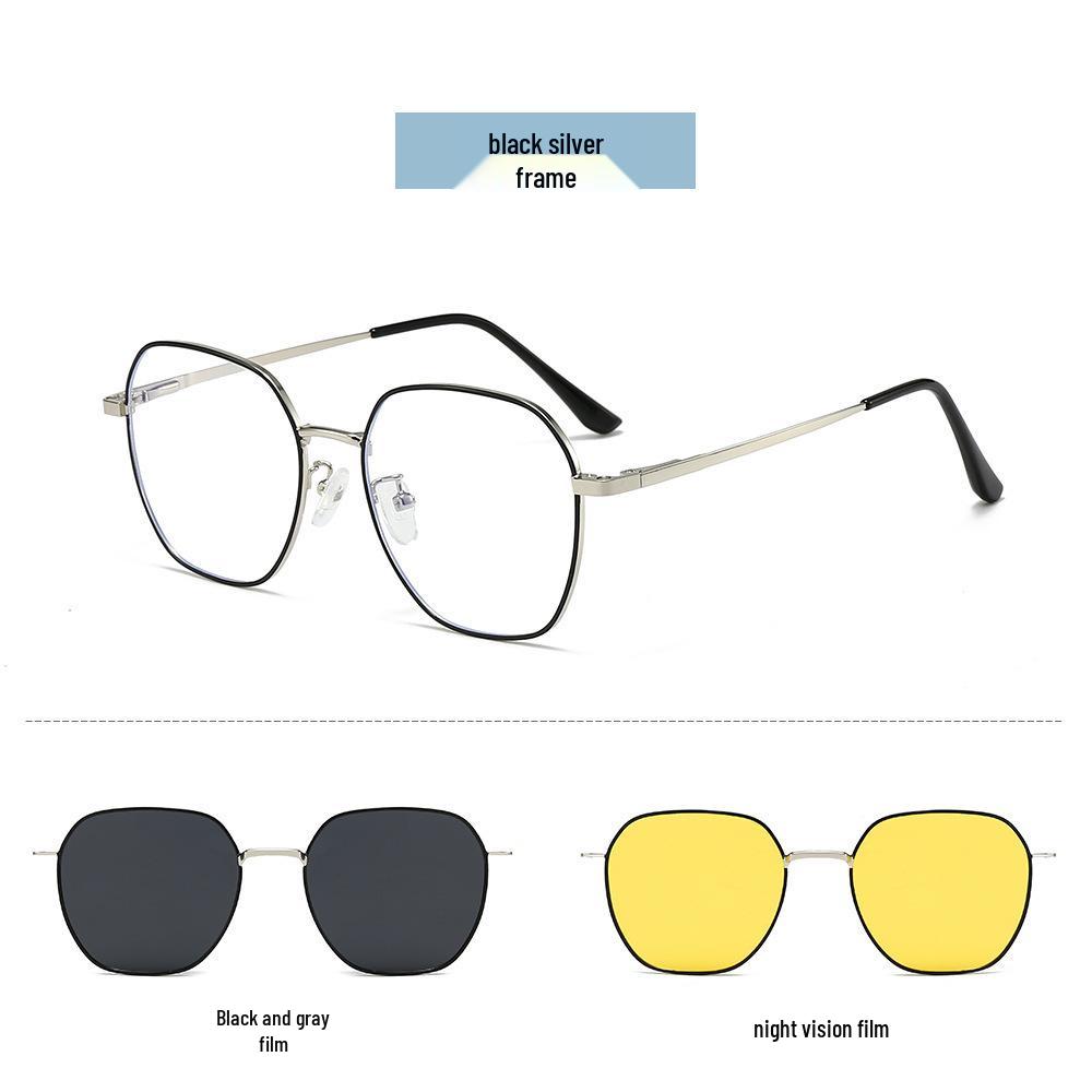 New Women's Metallic Blue Light Sunglasses with Three-in-One Magnetic Clip-On Set - Polarized Outdoor Sunglasses Unisex