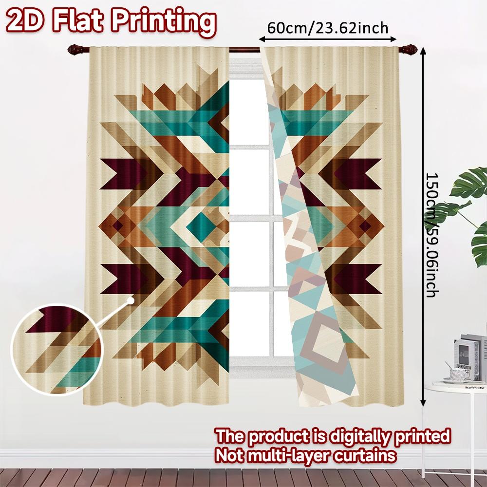 2D FLAT PRINTING 2pcs Curtains (Without Rod) Geometric Diamond Pattern Holiday Women Is Day Printed Curtains Yarn Curtains