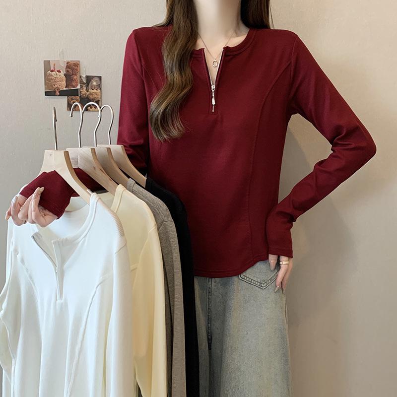 2026 Spring Plus Size Women's Korean-Style Half-Zip Slimming Long-Sleeve Top