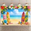 Tropical Beach Family Portrait Photography Background Surfboard Hawaiian Flowers Kids Birthday Party Backdrop Photo Booth Props