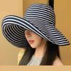 Sombreros de Verano Para Mujer Sombrero de Sol Plegable Rayado de Ala Ancha Casual Sombrero de Sol Parasol