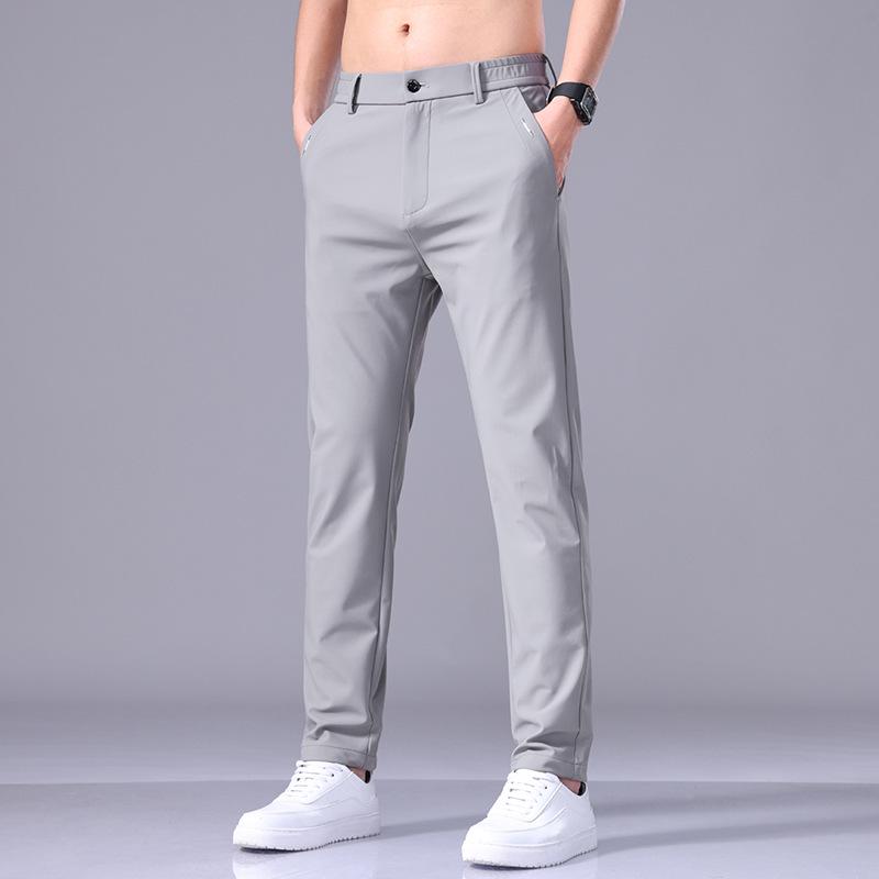Pantaloni de afaceri elastici cu picior drept pentru bărbați, de primăvară și toamnă - Modă pentru tineret, culoare uni