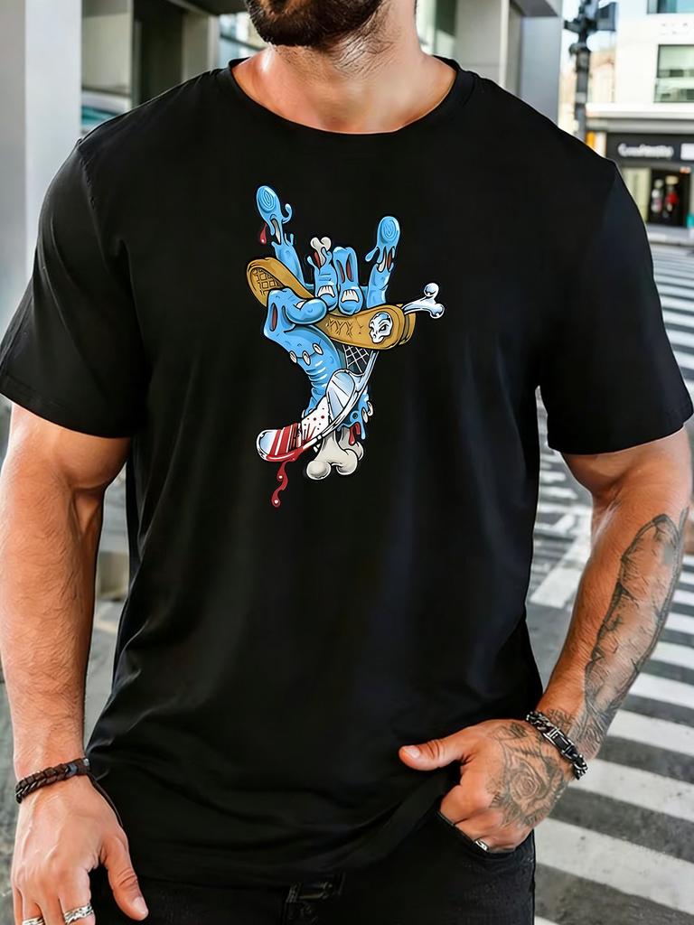 Unisex Crew Neck Tee Street Style Zombie Hand Skateboard Graphic Print Short Sleeve Top Summer Loose Soft Casual Basic Daily Wear