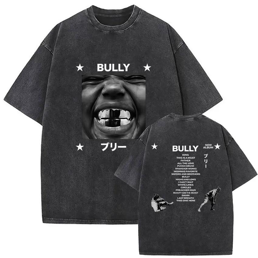 Vintage Gewaschen Kanye West Bully Neues Album 2026 Grafik T-Shirt Herren Rap Gothic Punk Hip Hop Kurzarm T-Shirt Mann Streetwear