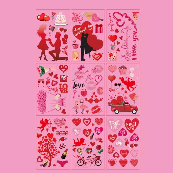 9 pezzi adesivi statici per San Valentino facili da applicare senza residui colori vivaci creano un'atmosfera romantica decalcomanie per decorazioni per finestre a tema amore