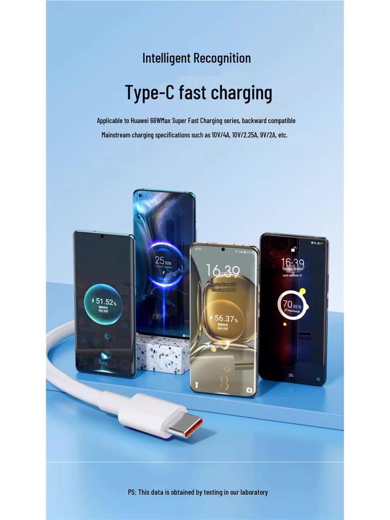 100W Fast Charging Type-C Cable for 66W Huawei Mate60 Pro/P40