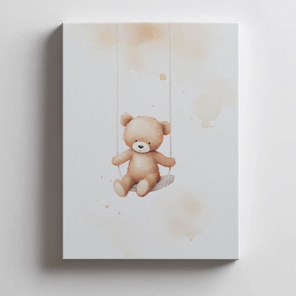 Miś Na Huśtawce Miś Na Huśtawce, 70X100 Cm, Rama Drewniana Jasny Dąb, Papier Matowy 230 Gsm