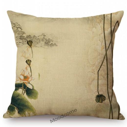 Traditional Chinese Ink Oil Painting Mountain Scenery Cotton Linen Sofa Throw Pillow Case Home Decoration Car Cushion Cover Case
