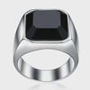 Hecheng Wish Creative Black Agate Steel Men's Ring - European & American Style