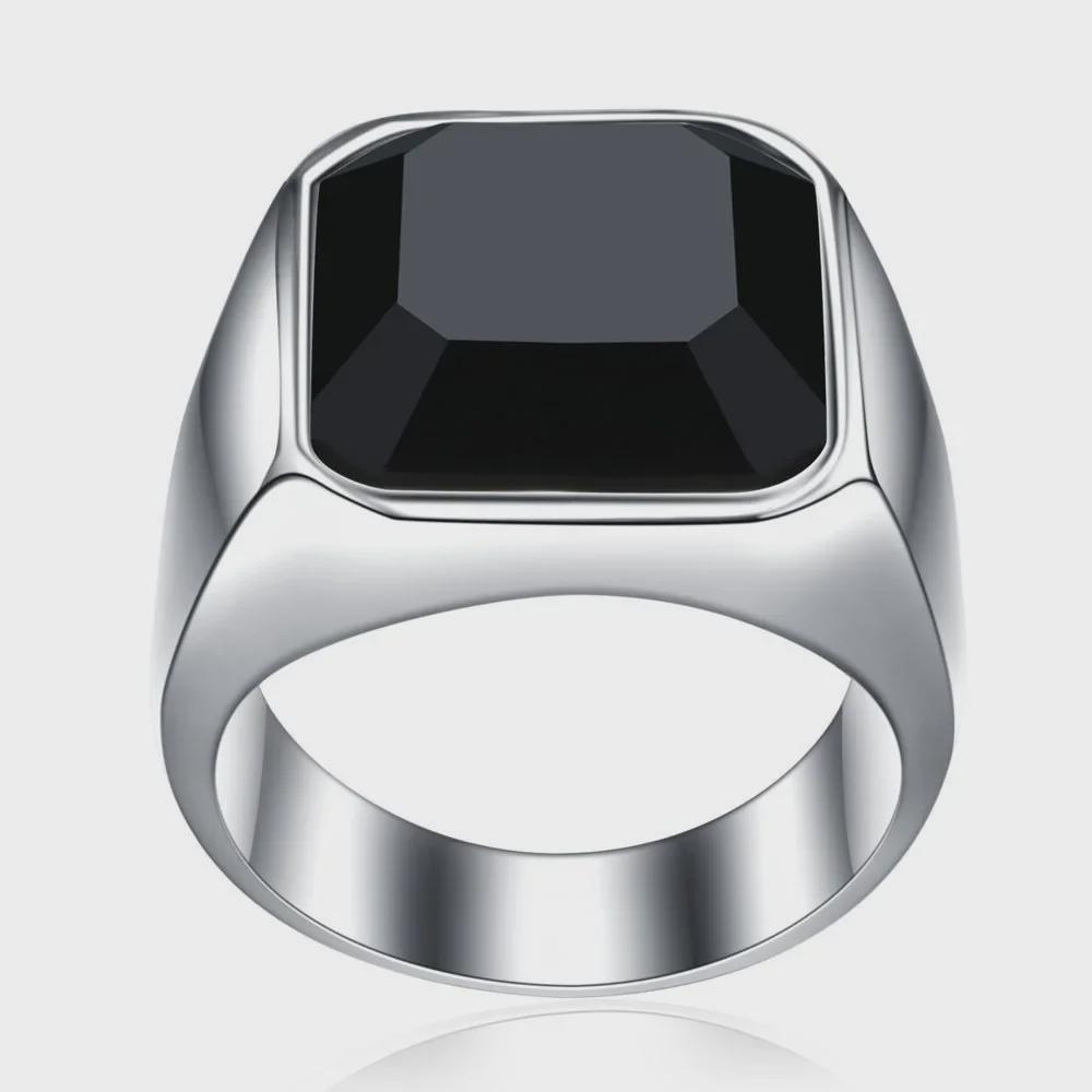 Hecheng Wish Creative Black Agate Steel Men's Ring - European & American Style