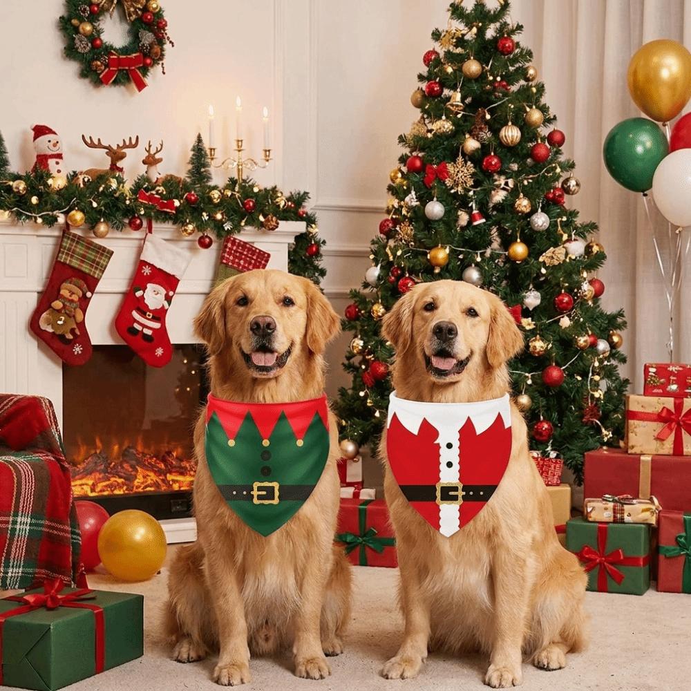 Red Green Santa Elf Triangle Bib Scarf Tie-on Pet Neck Scarf Small Medium Dogs