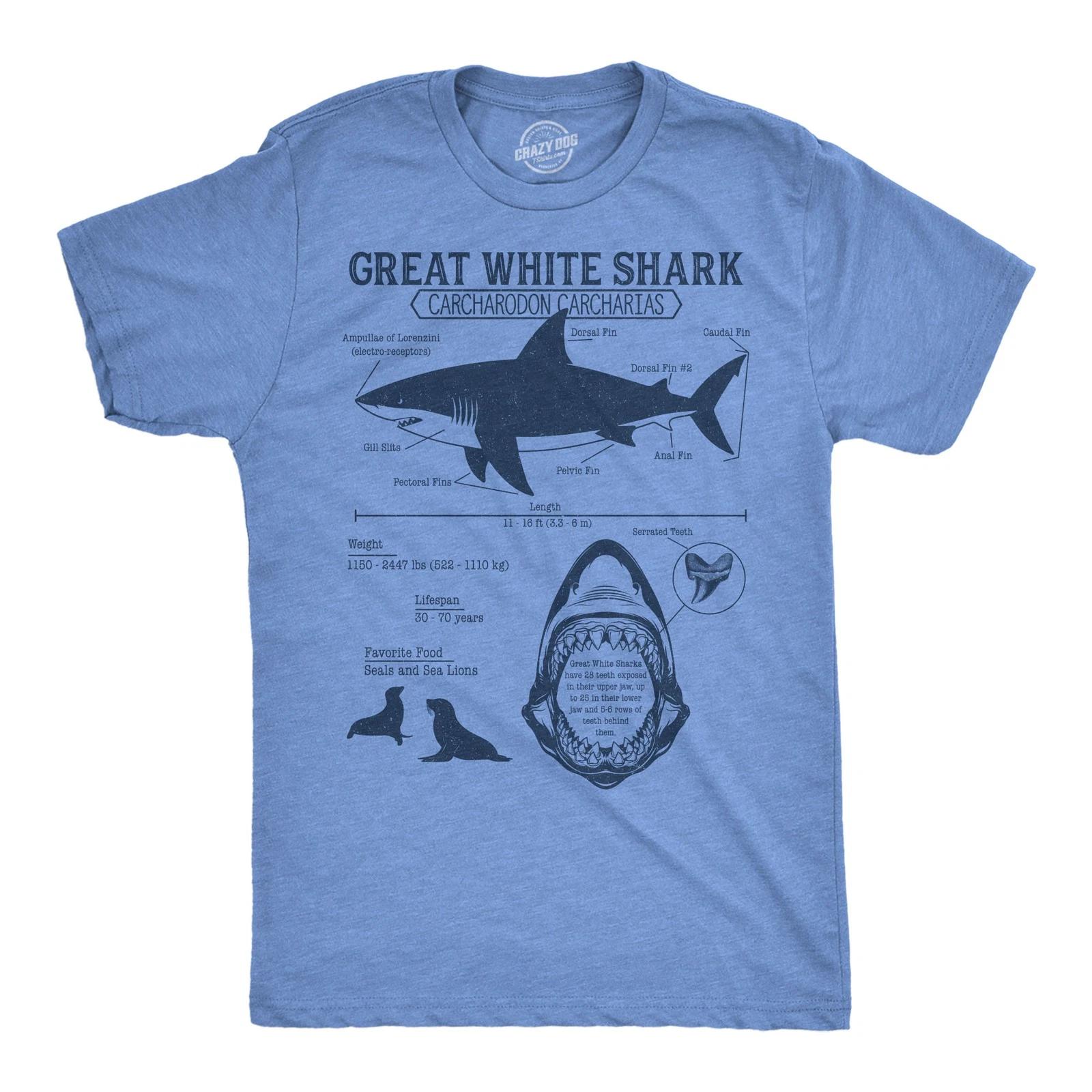 Mens Funny T Shirts Great White Shark Infographic Sarcastic Shark Lovers Tee For XXXXL