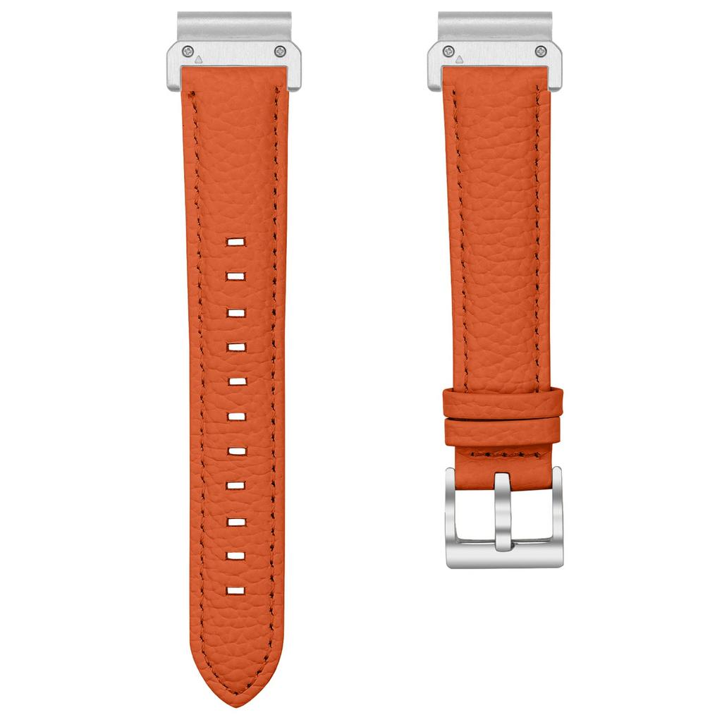 Litchi Texture Genuine Cow Leather Strap for Garmin Fenix 8 47mm/Tactix 8 47mm/quatix 8 47mm Pointed-End Watch Band with Silver Buckle