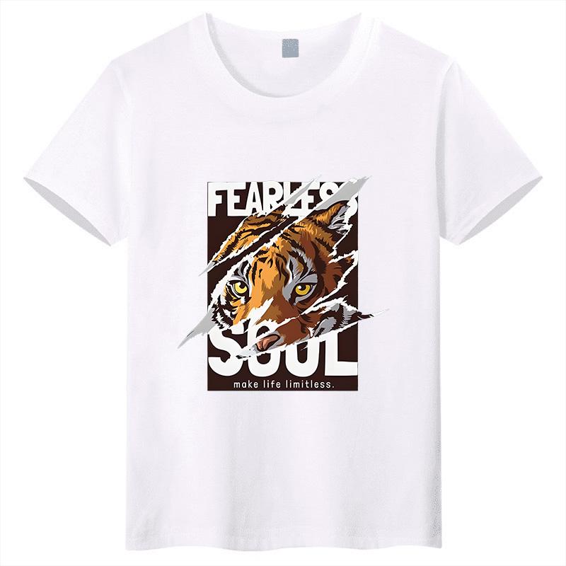 2026 Fearless Tiger American Street Style Printed Children's T-shirt Pure Cotton Children's Short Sleeve Casual Top