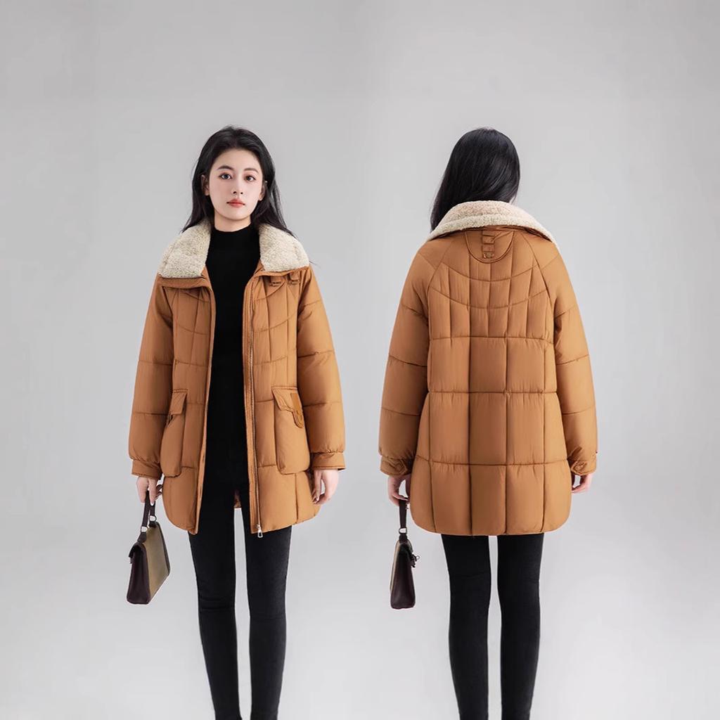 Winter new down cotton clothes women's long splicing large pockets thin cotton clothes coat thick