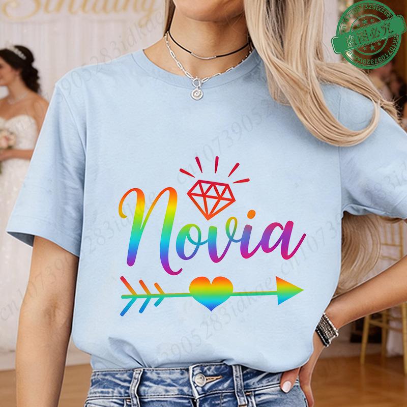 Spanish Girl Bachelorette Party T-Shirts, Rainbow Diamond Heart Arrow Graphic Tees for Bridal Shower, Team Bride Tribe Blouses