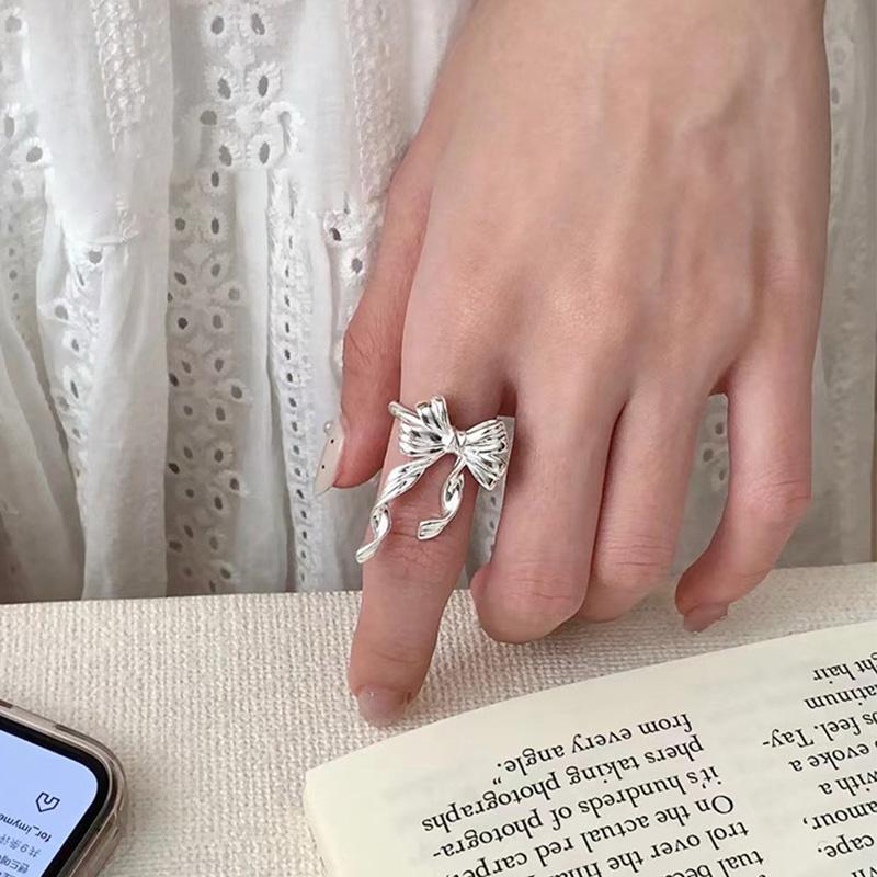 Foxanry Copper Color Tassel Bowknot Rings For Women Girls Korean Fashion Creative Simple Sweet Elegant Anniversary Jewelry Gifts