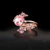 Sweet Pink Heart Shaped Cut Zircon Rings for Women Luxury Gold Tone Multi-layer Branch Dainty Bling Ring Jewelry