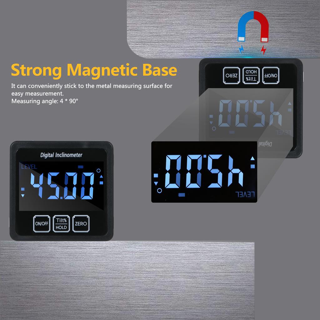 Aluminum Alloy Shell 4*90 Degrees  Measuring Range Digital Inclinometer for Carpentry   Building   Automobile
