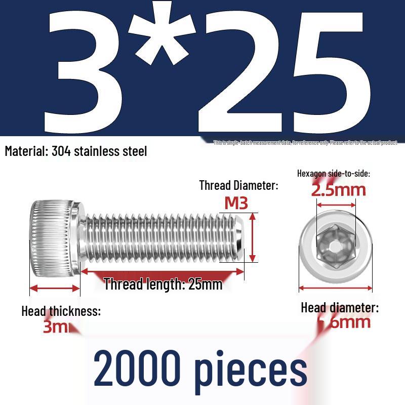 304 Stainless Steel Hex Socket Head Cap Screws, M2-M10, Extended Length