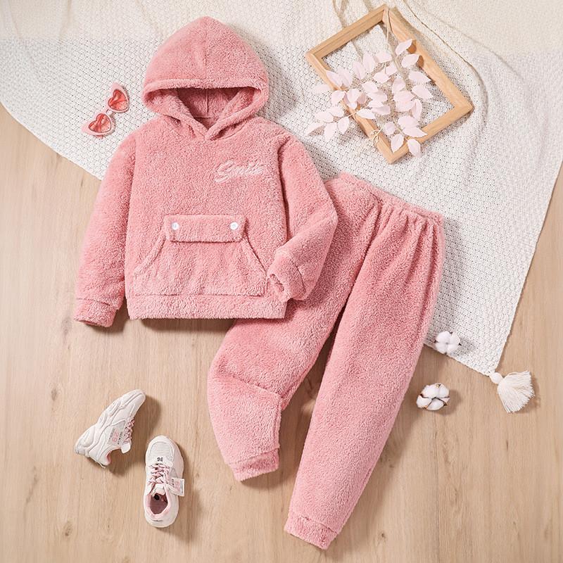 

Soft Polyester Girls Hooded Sweatshirt And Long Pants Set Perfect For Fall Comfort StyleD