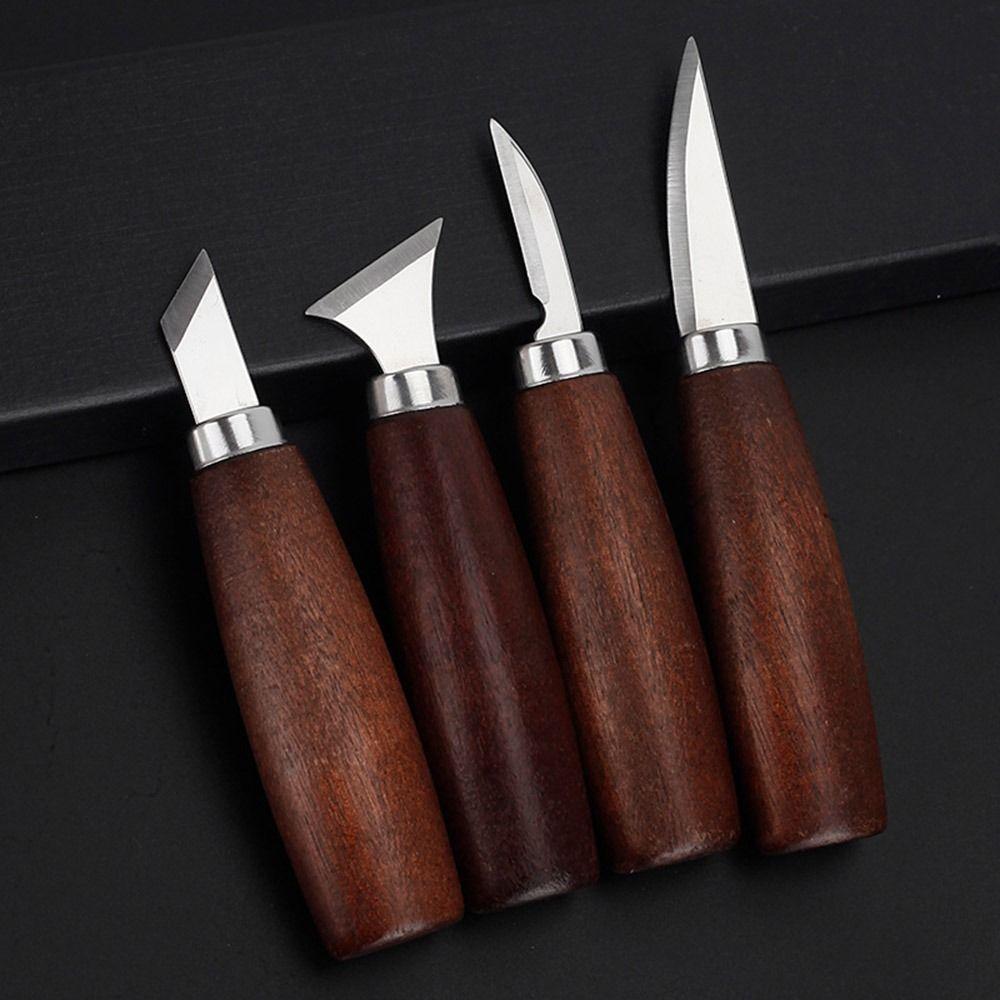 Stainless Steel Carving Knives Set with Wood Handle Four Style Hand Carving Set Durable Sharp Engraving Hand Tools